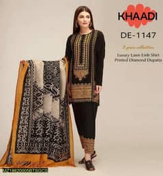 3 Pcs women's unstitched lawn embroidered suit