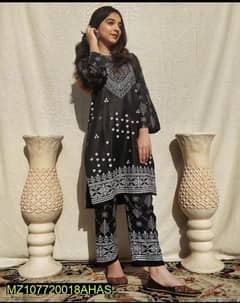 2 pcs women stitched Arabic lawn printed shirt and trouser