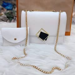 2 Pcs PU Leather Hand Bag With Long Golden Chain For Girls