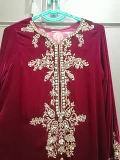 Nagina Fabric Red Velvet Heavy work Dress