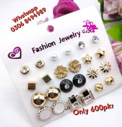 Trendy Artificial Stones Ear Studs, Pake Of 12
