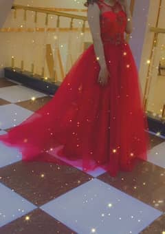 A red long chiffon dress