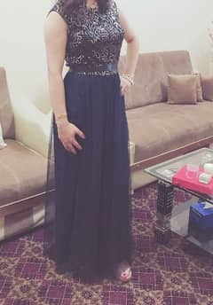 a western Dark blue colour long dress