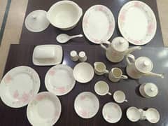 69 Piece Chini Dinner Set with Pink n White combination