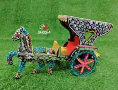Antiques Multicolor Handmade Glass Work Horse Cart Buggi