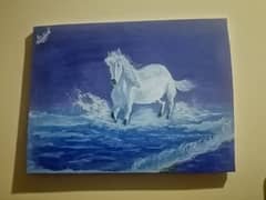 Gray White Horse Handmade Landscape Painting
