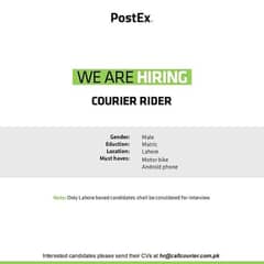 we are Hiring Courier Rider Contact No:03047950004