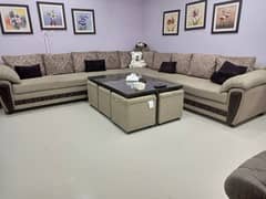 L Shape sofa with table and 2 single seater chair and sife table
