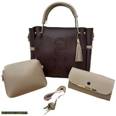 PU Leather Plain 3Pcs Women's Hand Bag