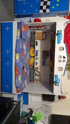 Boys' customized bunk bed with wardrobe n sofa