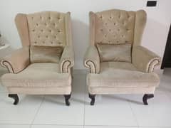 two wing chairs beige colour loot ale traditional style