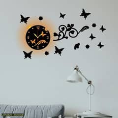 Butterfly Design Sticker Analogue Wall clock