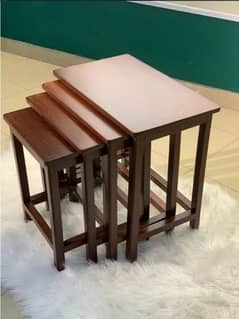 Wooden Table Set  Chinyoti Soild  Wooden Nesting  Table Set Of 4