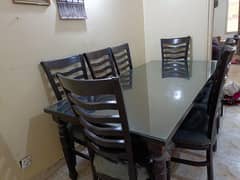 Wooden & Glass Dinning Table with 8 Chairs