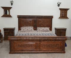 Hand Carved Wooden , Swati Bed set with Chairs and center Table