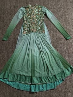 maxi long dress green with duppata and embroidery