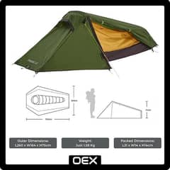 Phoxx 1v2 Tent for 1 Person with Porch, 1 Man, Lightweight,  Green
