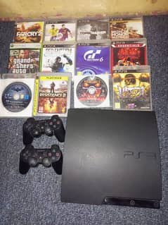 PLAYSTATION 3 SLIM EDITION WITH TWO WIRELESS REMOTES AND 13 GAMES