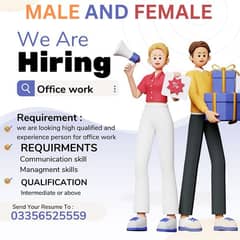 Online jobs/ Student jobs required male and female staff for office.