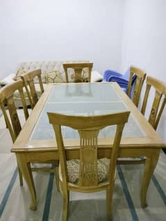 6chair wooden dinning table glass dinning