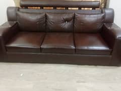 Brown leather sofa set (3+2+1) with arm rests