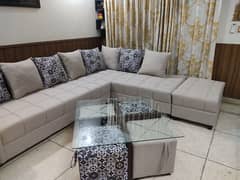 L-Shape sofa with Table and Stools for sale