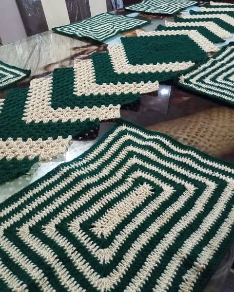 Handmade Crochet Dining Table Mats and Runner Set 0