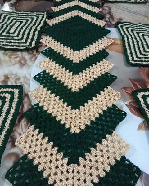 Handmade Crochet Dining Table Mats and Runner Set 1