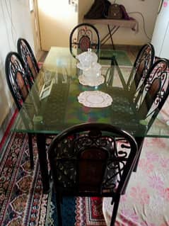 GLASS DINING TABLE WITH 6 X CHAIR FOR SALE