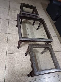 3 Wooden Tables Set Brown Grey Colour