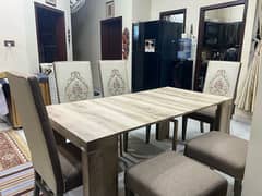 Adjustable  Dining table with 4 chairs & 2 stool