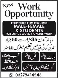 Online job for male and females.