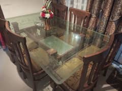 shesham wood dinning table with six chairs