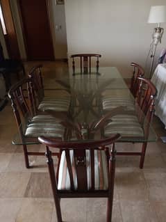 Dining table/kikar wood & glassdining table/6 chair/furniture