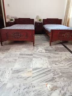 2 single bed set with side tables and mattress