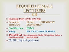 Female Lecturer Required