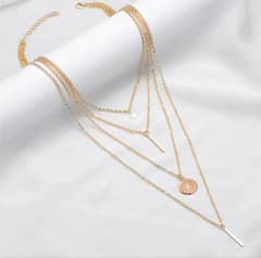 Multi Layer Chain For Women Gold Choker Necklace Bar Disc Long Choker