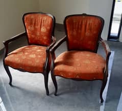 Two Real wooden chairs - with fabric material 0