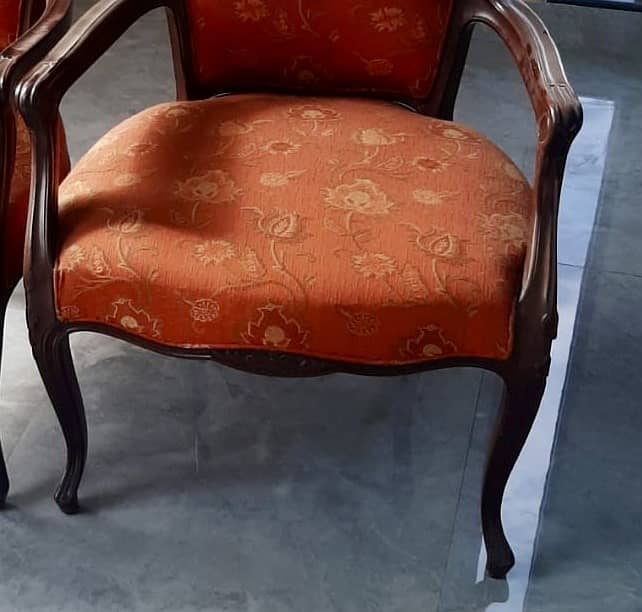 Two Real wooden chairs - with fabric material 6