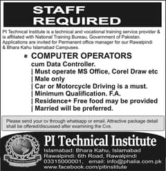 Computer Operators are required at Bhara Kahu, Islamabad