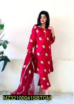 3 piece Women stitched katan silk embroidered suit