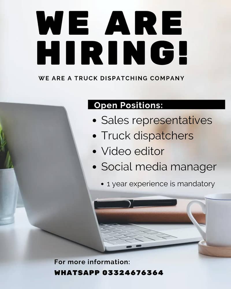 Sales representative and truck dispatchers are required 0