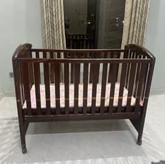 Wooden Baby Cot with new mattress