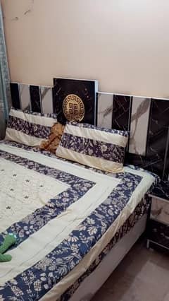 king size bed with 2 side tables without mattress