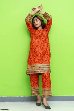 2Pcs women stitched lawn printed shirt and trouser