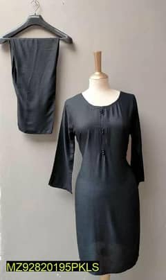 2pc women's stitched lawn plain black suit