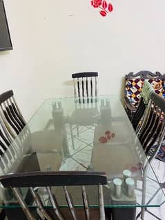 Mirror Dining table with 6 Chairs Good Condition Available for Sale