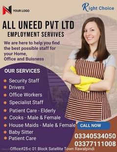 Maids services,Chinese Cook,Couple,PatientCare available in Islamabad