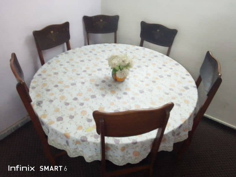 PURE WOODEN DINNING TABLE WITH 6 WOODEN CHAIRS 0