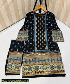 2 Pcs Women's Stitched Linen Block Printed Suit